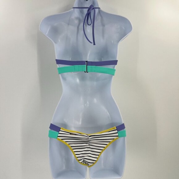 Victoria's Secret 32C/S Hottie Itsy Bikini Set Stripe Push-Up Neon Colorblock - Picture 10 of 15